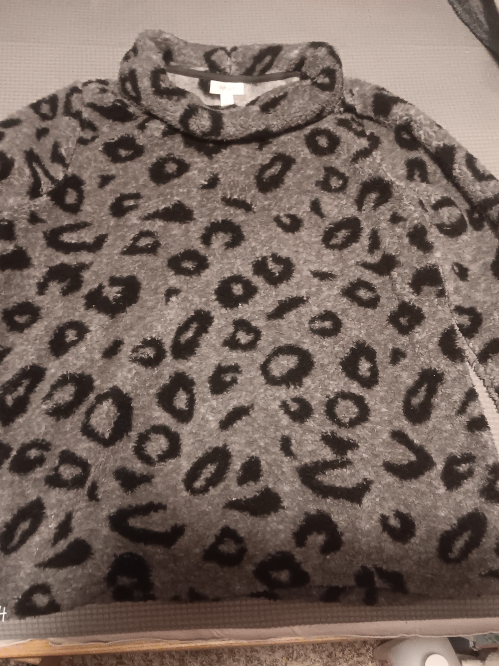 Style & Co. Gray and Black Leopard-Print Cowl Neck Sweater